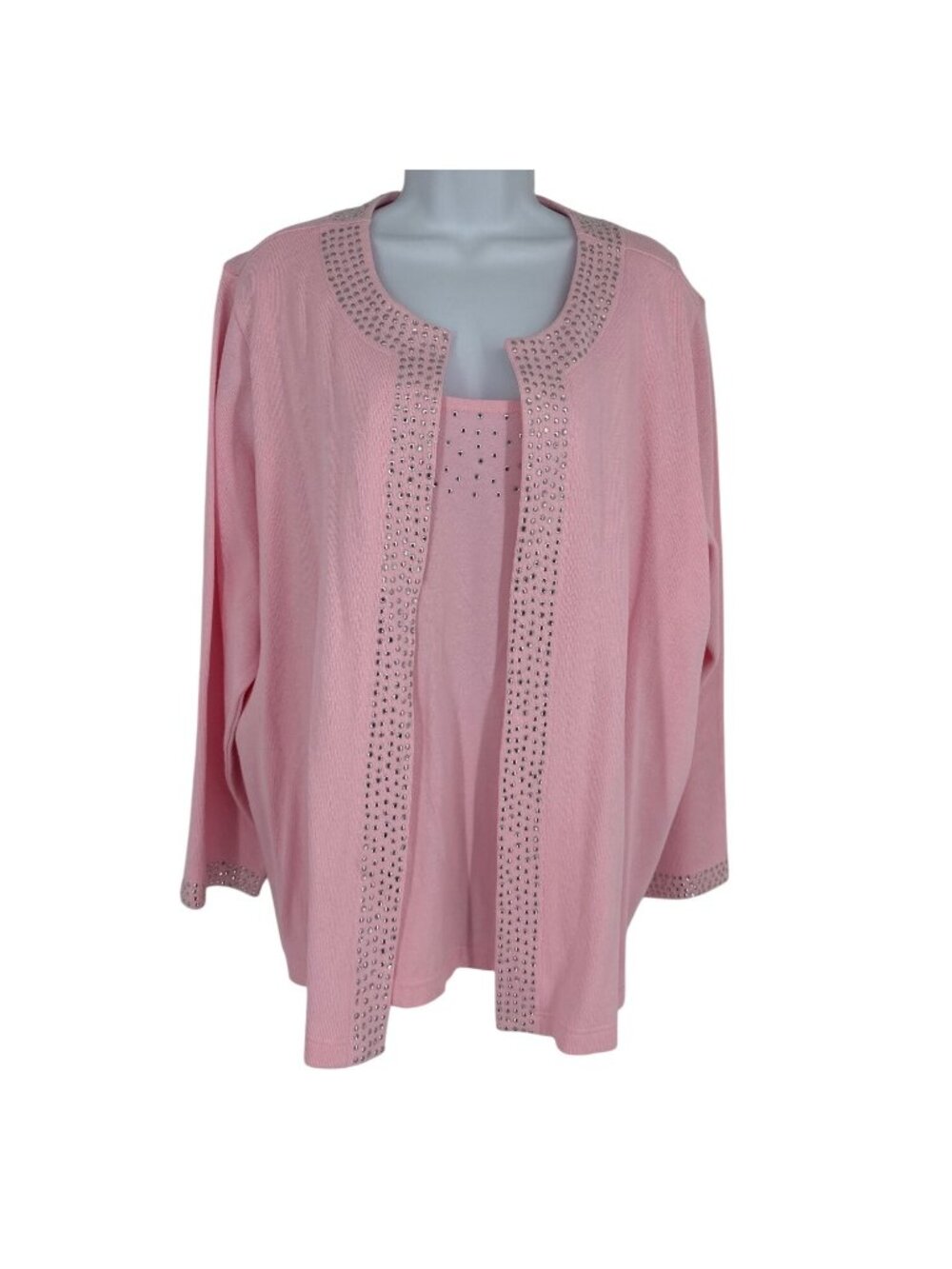 Quacker Factory Jewel Neck Embellished Duet Top Women's Size 2X